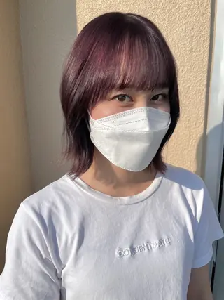 ミディアム カラー ブリーチなしで透け感 暖色カラーボブaoiのヘアスタイル