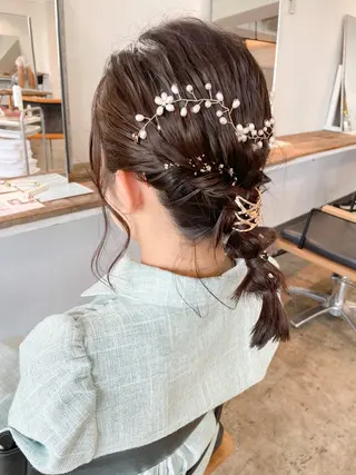 ミディアム ヘアアレンジ ハイトーン/レイヤー /ケアブリーチ石川治のヘアスタイル