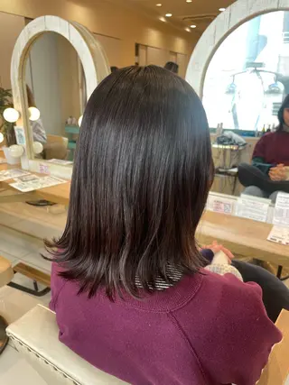 ミディアム ヘアアレンジ ブリーチなしカラー/ 暖色カラー/艶カラーのヘアスタイル