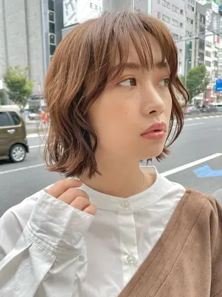 ミディアム カラー パーマ 銀座No.1髪質改善 縮毛矯正/本木のヘアスタイル