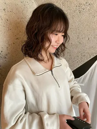 ミディアム IZAKI/パーマ/ ボブ/ショート/平尾のヘアスタイル