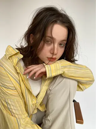 セミロング カラー パーマ 韓国レイヤー /艶カラー/ᴿᴵᴺのヘアスタイル