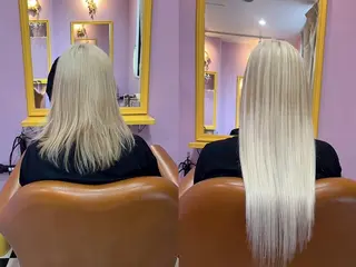 ロング ヘアアレンジ カラー 大阪レミーエクステ チビ編み込みのヘアスタイル