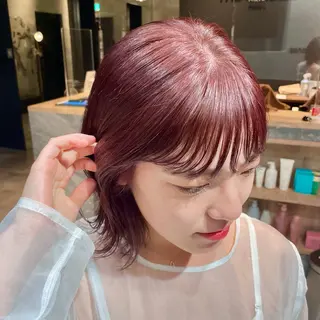 ミディアム カラー ヘアアレンジ 暖色ダブルカラーボブ レイヤー🌈AINAのヘアスタイル