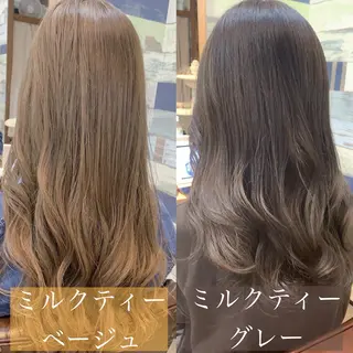 セミロング カラー ブリーチなし Wカラー🩷星野翔太のヘアスタイル