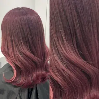 セミロング カラー 💗愛され暖色💗 ピンク/レッド💗のヘアスタイル