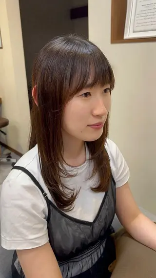 セミロング カラー amiehairroom所属・むらたナチュラルパー マ🌀透明感カラーのヘアスタイル