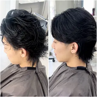 ロング パーマ メンズ 曲がる縮毛矯正 LIBER 岩名のヘアスタイル