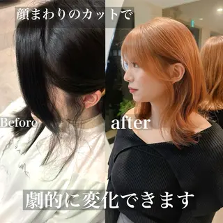 セミロング 韓国風/小顔レイヤー /艶カラーのヘアスタイル