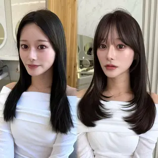 セミロング カラー 似合わせレイヤー/ 透明感カラーのヘアスタイル