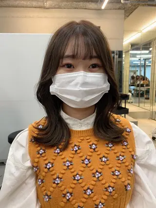 ミディアム カラー 透明感/オリーブ/ グレージュ/YUKAのヘアスタイル