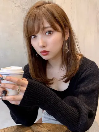 ミディアム カラー 新宿✨顔周りカット 韓国ヘア/坂本亜裟海のヘアスタイル