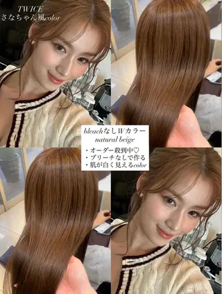 ミディアム カラー 🤎韓国ヘア ベージュ まゆか🤎のヘアスタイル