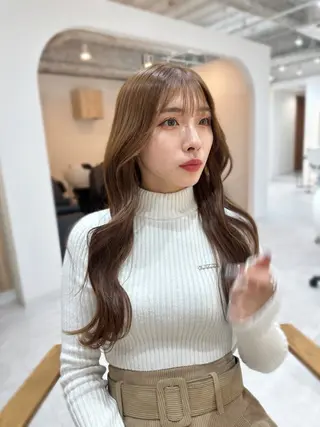 セミロング カラー 韓国ヘア顔周りカット 艶髪ベージュtamaのヘアスタイル