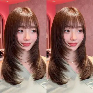 ミディアム カラー 山崎/ボブ縮毛矯正 レイヤー髪質改善のヘアスタイル