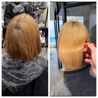 ショート け んブリーチ縮毛矯正のヘアスタイル