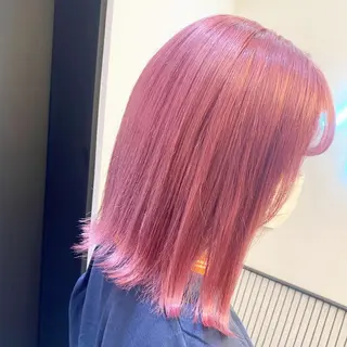 セミロング カラー ヘアアレンジ 艶ピンク*ヘアセット 🌙shioriのヘアスタイル