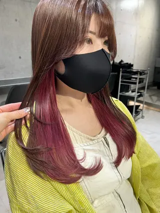 ロング カラー パーマ ヘアアレンジ 透明感/オリーブ/ グレージュ/YUKAのヘアスタイル