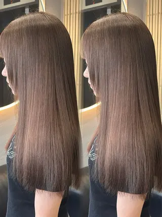 ロング 韓国ヘア/ブリーチ無 しWカラー/オリーブのヘアスタイル