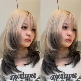 ミディアム カラー ダブルカラー 韓国レイヤーKYONのヘアスタイル