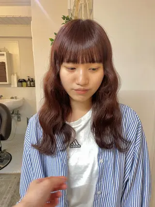 ロング カラー ブリーチなしで透け感 暖色カラーボブaoiのヘアスタイル