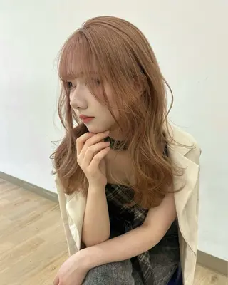 セミロング カラー ヘアアレンジ クルミ🤍ピンク 🎀韓国ヘアのヘアスタイル