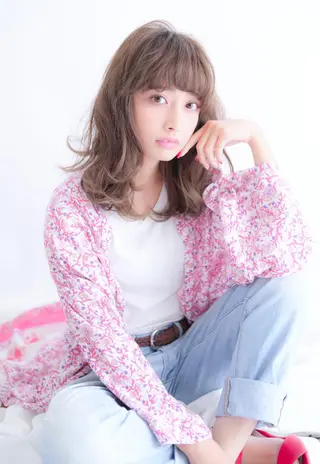 ミディアム カラー パーマ モテ髪透明感❤️ デイズヘアカラーのヘアスタイル