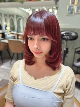 ミディアム カラー 木屋元一/透明感 /前髪/韓国ヘアのヘアスタイル