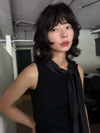 ミディアム パーマ 森貴裕/ベージュ/ パーマ/オリーブのヘアスタイル