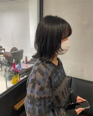 ミディアム 暖色カラー🍊 ボブ🌿顔周りcutのヘアスタイル