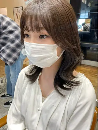 ミディアム カラー 顔周り/くびれヘア 韓国ヘア💕風間るなのヘアスタイル