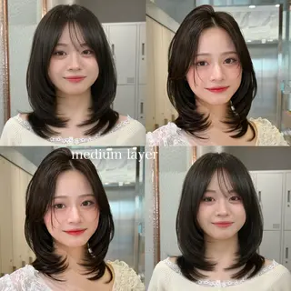ミディアム rina似合わせ レイヤー韓国カラーのヘアスタイル