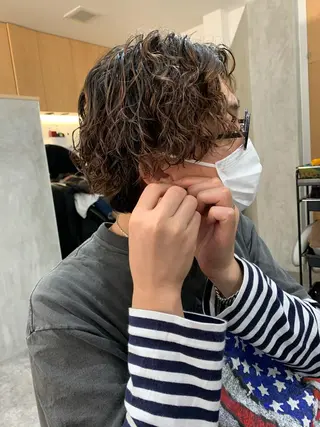 ショート パーマ メンズ パーマ/透明感カラー /ボブ/吉田一生のヘアスタイル