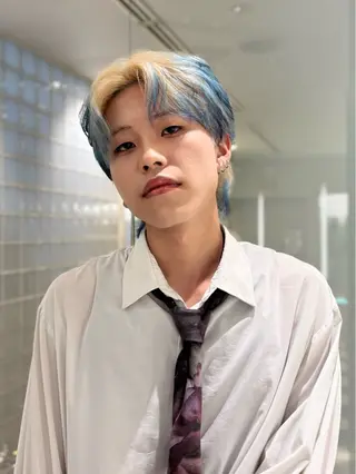 ミディアム カラー メンズ メンズパーマ/ブリー チ/motokiのヘアスタイル