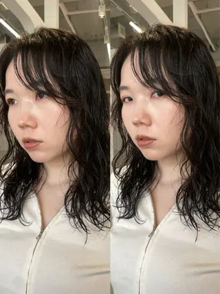 ミディアム パーマ 抜け感perm🌐 ｜kazaneのヘアスタイル