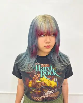 セミロング カラー エクステ ハイトーン 💭黒崎ハルカのヘアスタイル