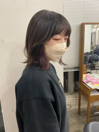 ミディアム カラー オリーブ/アッシュ やわらか透明感カラーのヘアスタイル