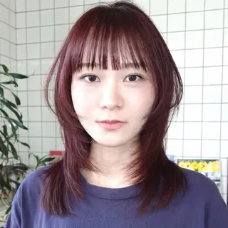 セミロング カラー レイヤーカット ハッシュカットのヘアスタイル