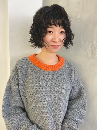 ショート カラー パーマ 森貴裕/ベージュ/ パーマ/オリーブのヘアスタイル