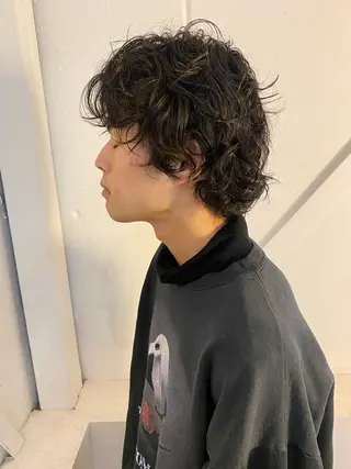 ミディアム パーマ メンズ 森貴裕/ベージュ/ パーマ/オリーブのヘアスタイル