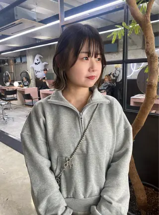 ミディアム カラー 暖色カラー/オリーブ /ミニボブ/白柳美空のヘアスタイル