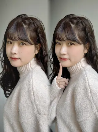 ミディアム ヘアアレンジ 🫧ブリーチなし 透明感カラーゆん🫧のヘアスタイル