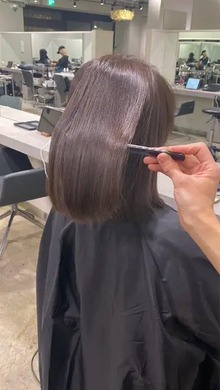 ミディアム カラー 40代以上限定 縮毛矯正モデル募集のヘアスタイル