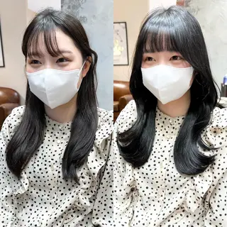 セミロング カラー 顔周り/くびれヘア 韓国ヘア💕風間るなのヘアスタイル