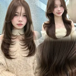 セミロング カラー ヘアアレンジ ブリーチなしW🎀 髪質改善／はのんのヘアスタイル