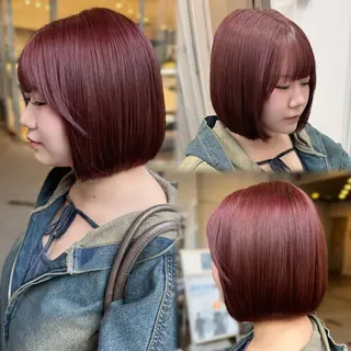 ショート たぴ。ぱつっとボブ /暖色艶カラー🍒のヘアスタイル