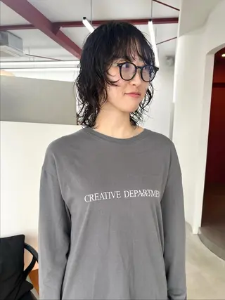 ミディアム パーマ 似合わせカット/デザ インカラー/伊藤吏紀のヘアスタイル