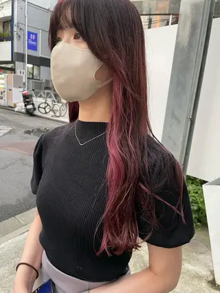 ロング カラー ヘアアレンジ 小顔レイヤー×コンパ クトボブ/林隆平のヘアスタイル