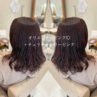 ミディアム カラー パーマ 堀口 彩佳のヘアスタイル