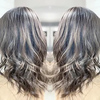 ミディアム カラー ヘアアレンジ 髪質改善×ハイトーン 中田啄也のヘアスタイル